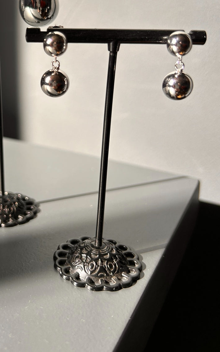 Double ball silver plated stud earring 12
