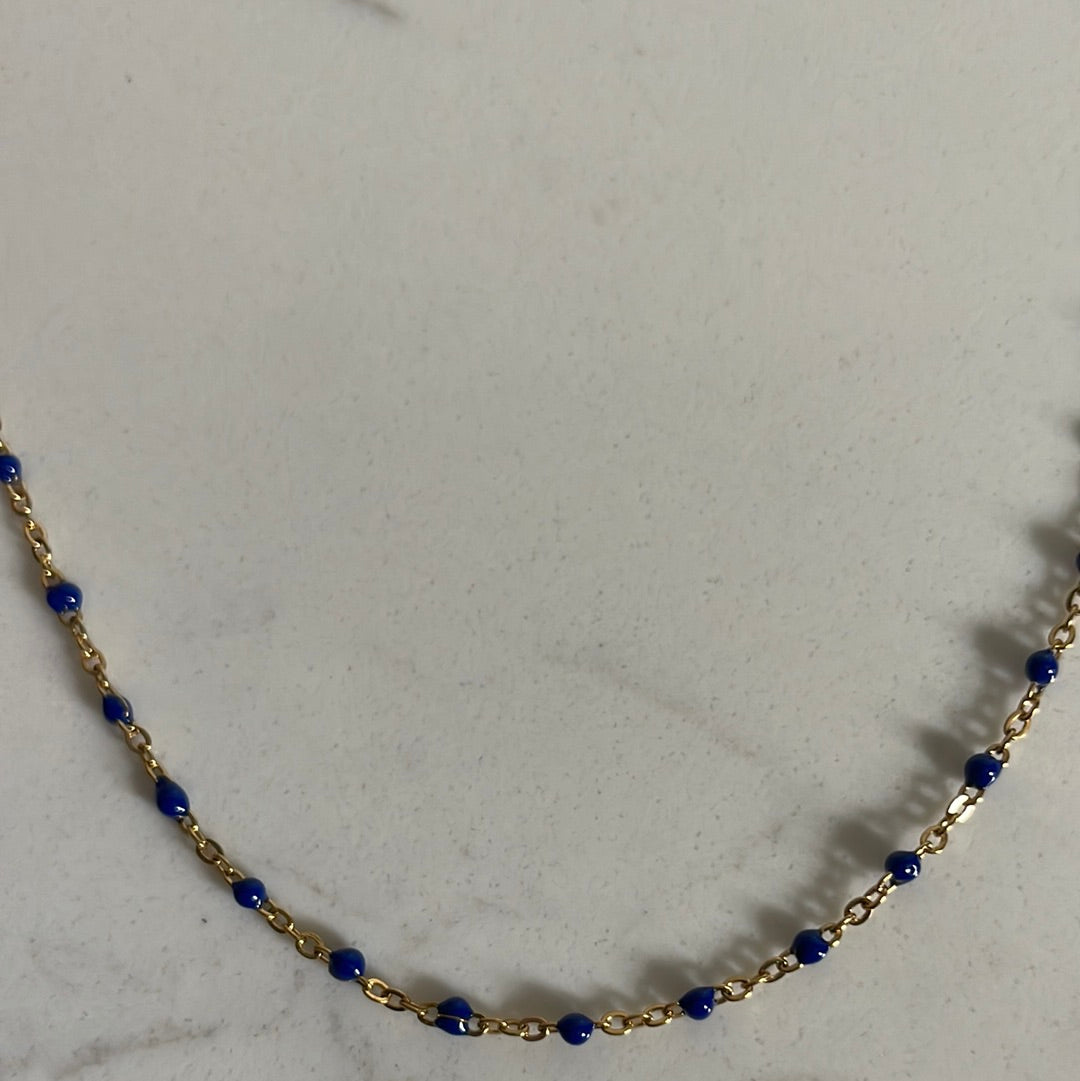 Blue & gold beaded necklace