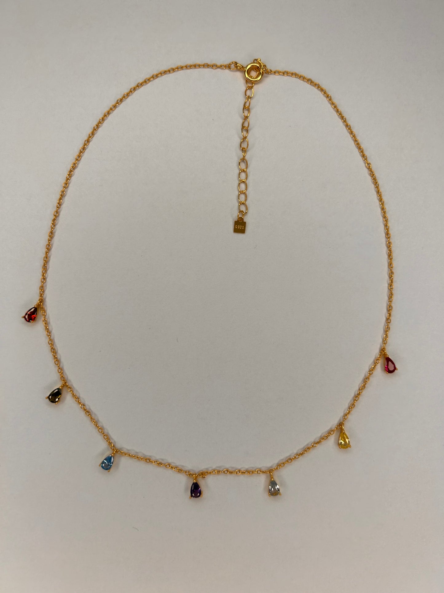 Gold multicoloured tear drop necklace 22