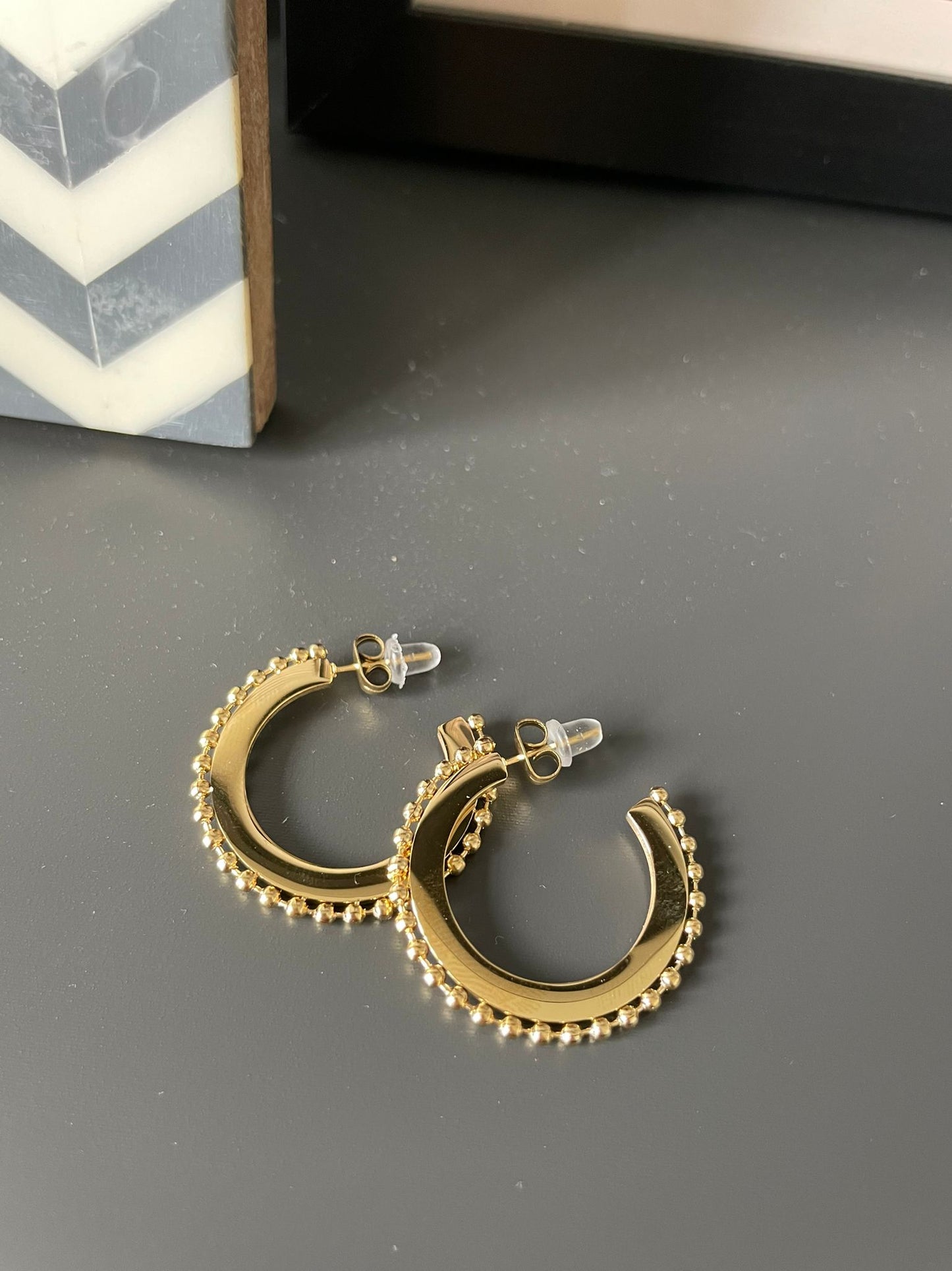 Gold plated studded hoop 24