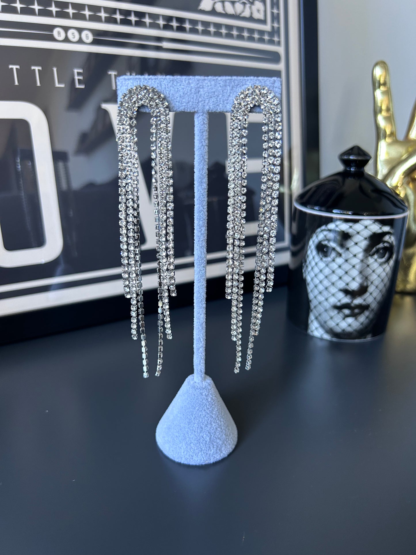 Diamanté waterfall statement earrings 86