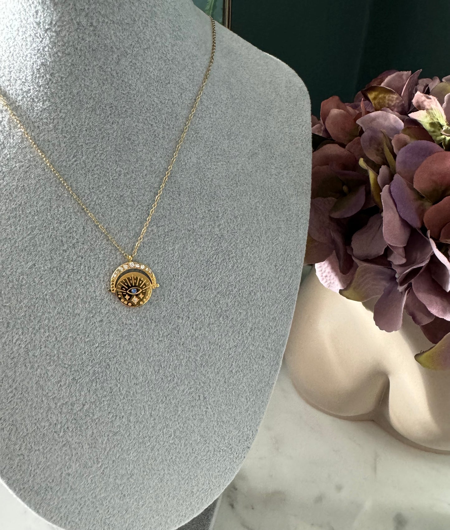 Gold disk evil eye necklace 97
