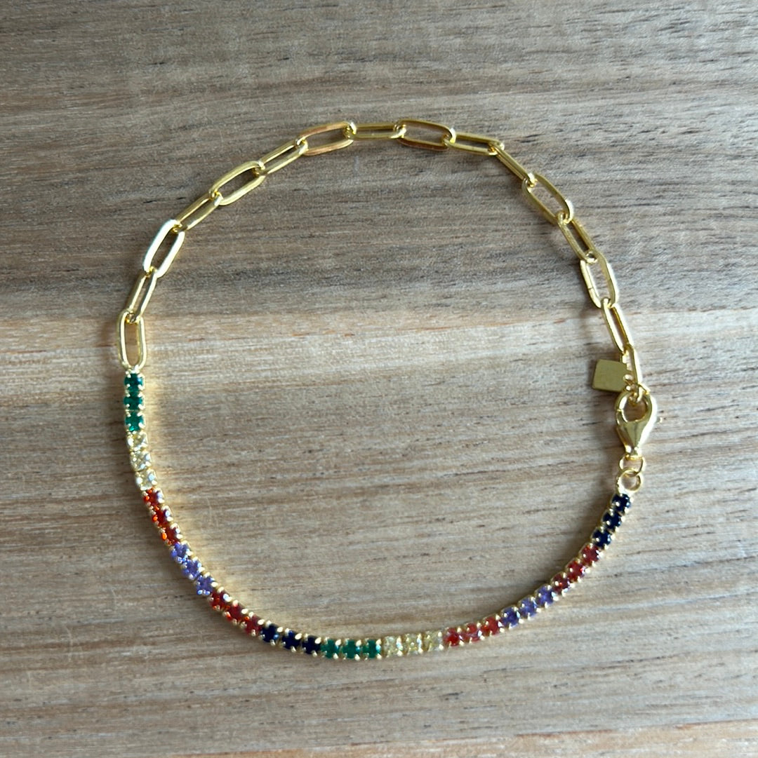 Multicoloured diamanté chain bracelet