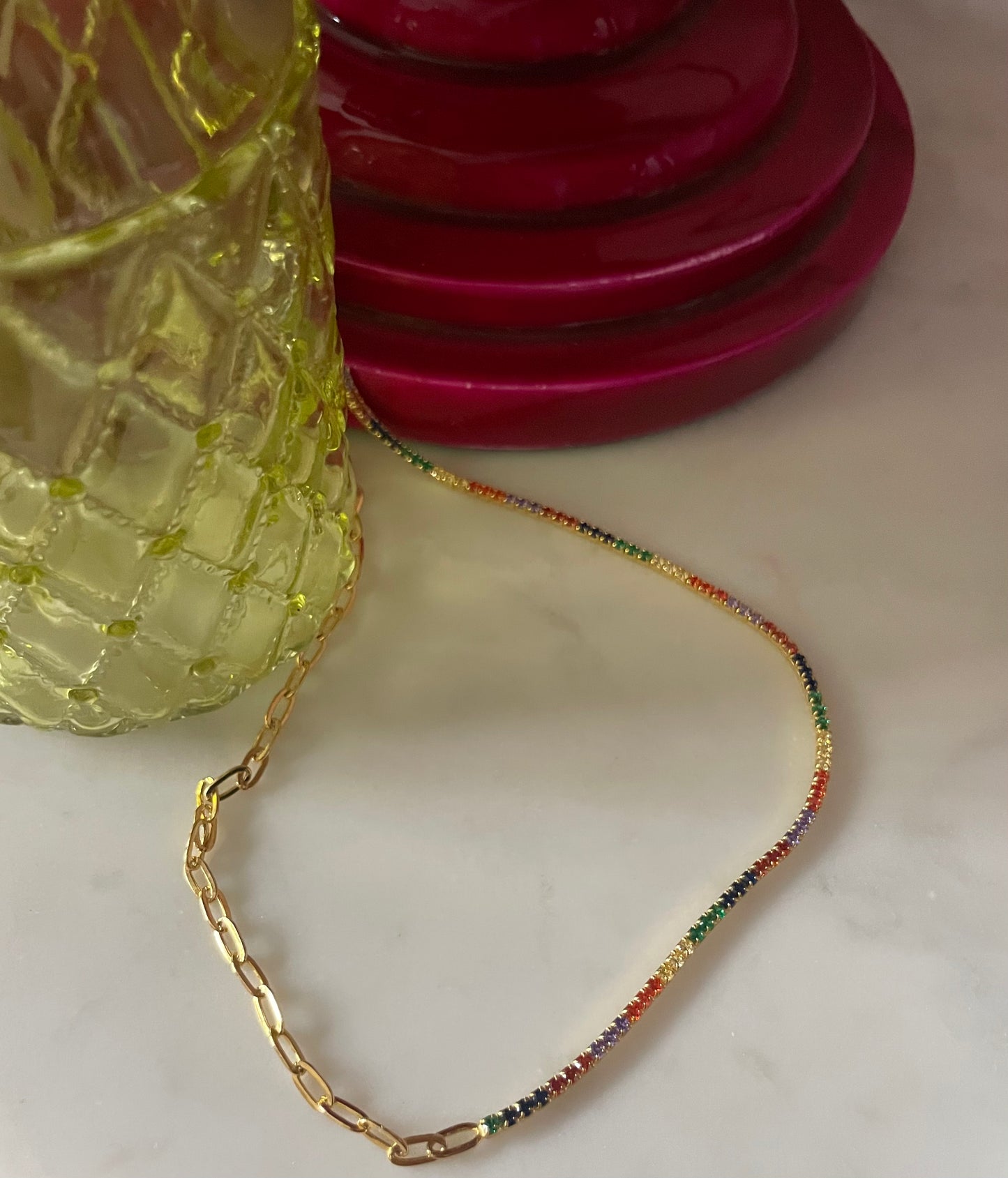 Multicoloured Diamanté tennis & gold chain necklace 41