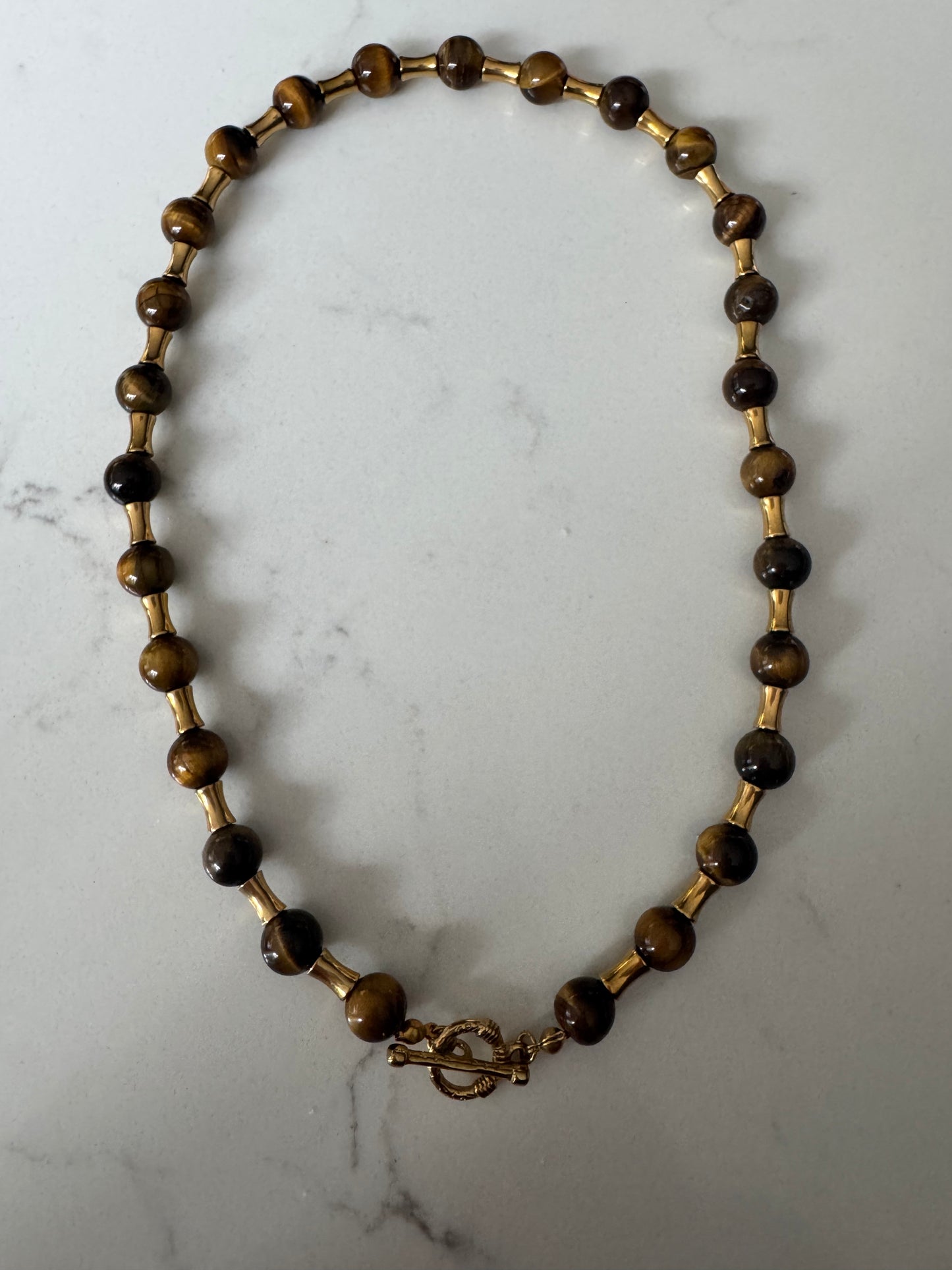 Brown gold short beaded layering necklace A66