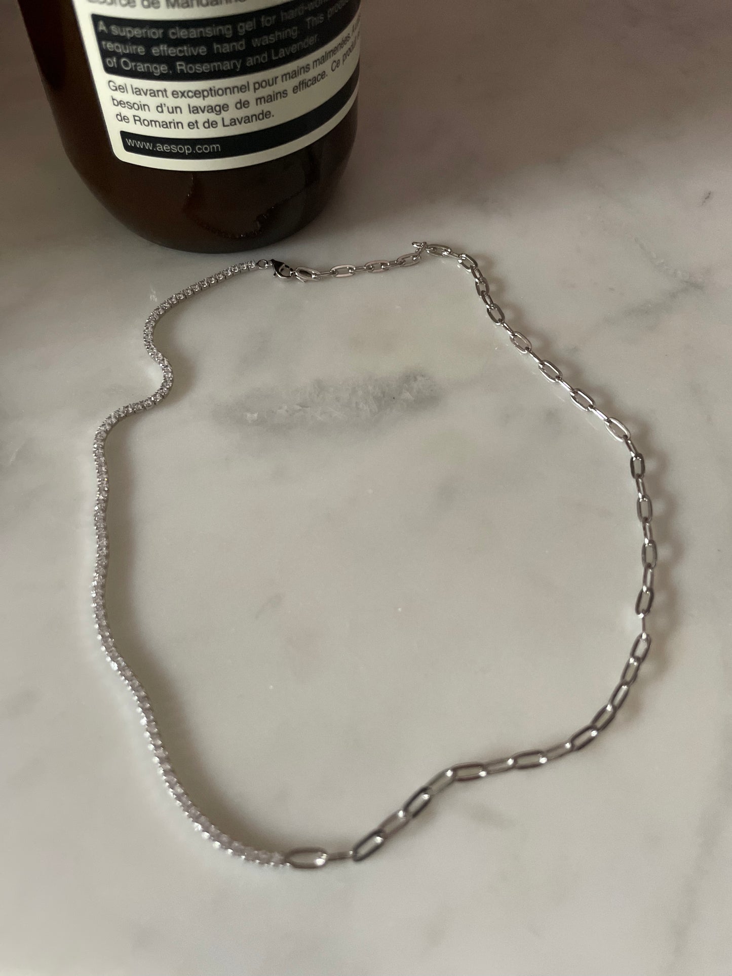 Silver Diamanté tennis & chain necklace