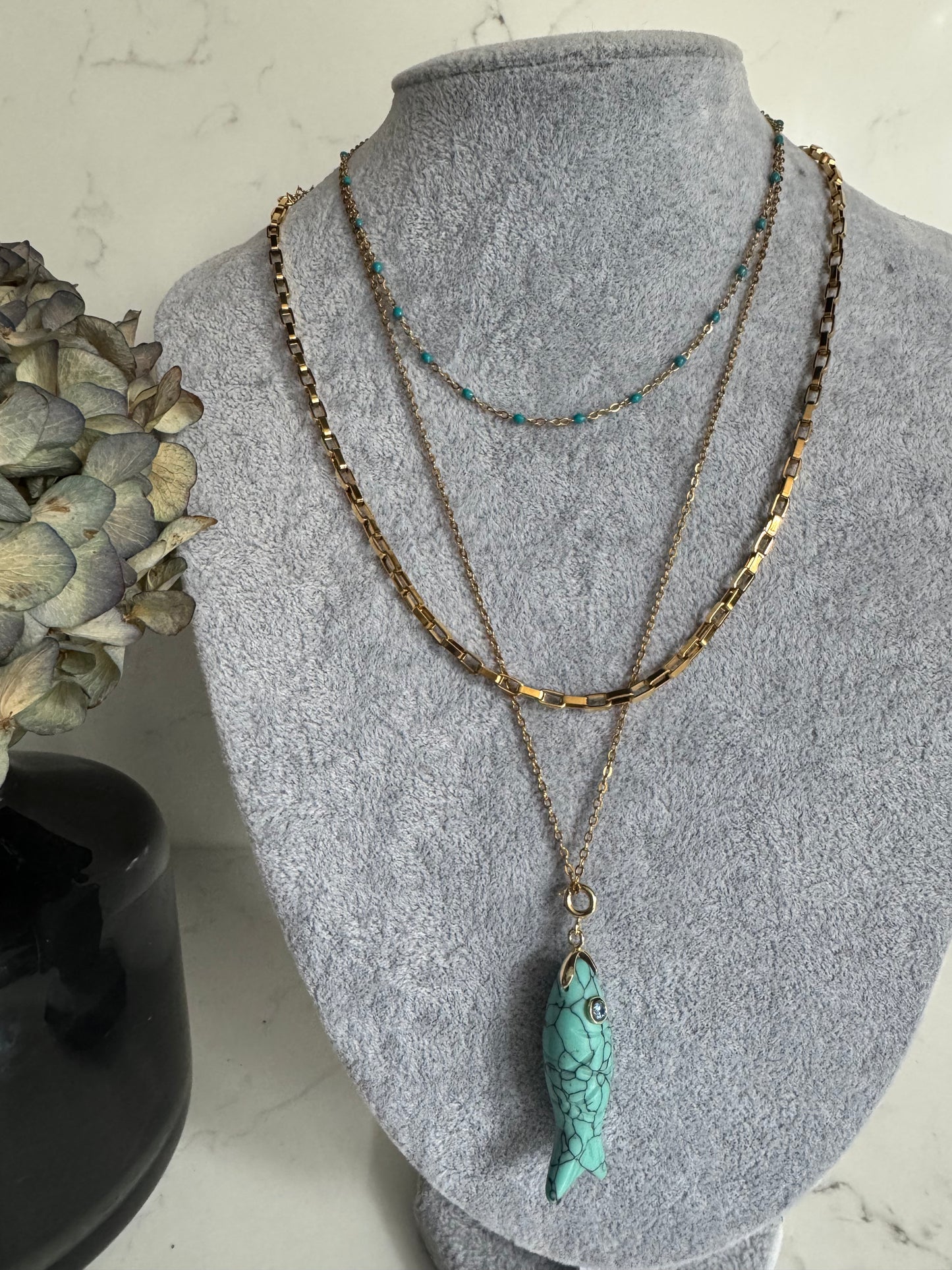 Turquoise fish pendant B6