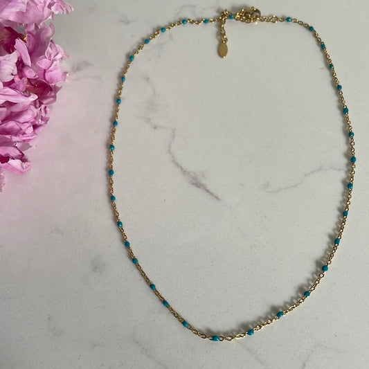 Turquoise & gold beaded necklace 72