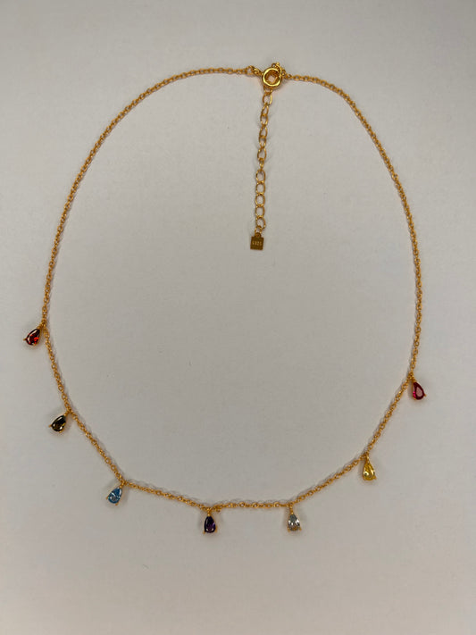 Gold multicoloured tear drop necklace 22