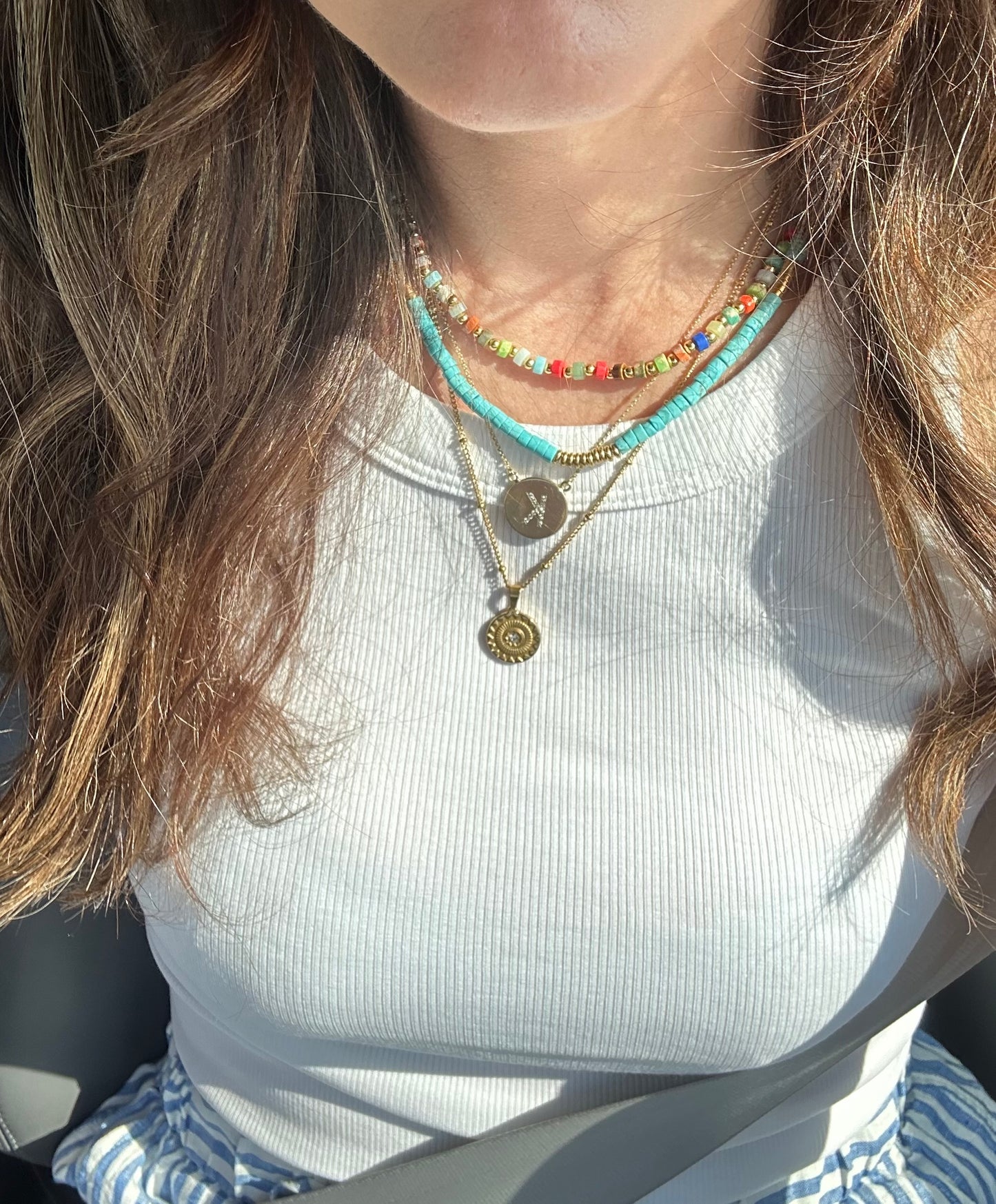Multicoloured & gold beaded necklace
