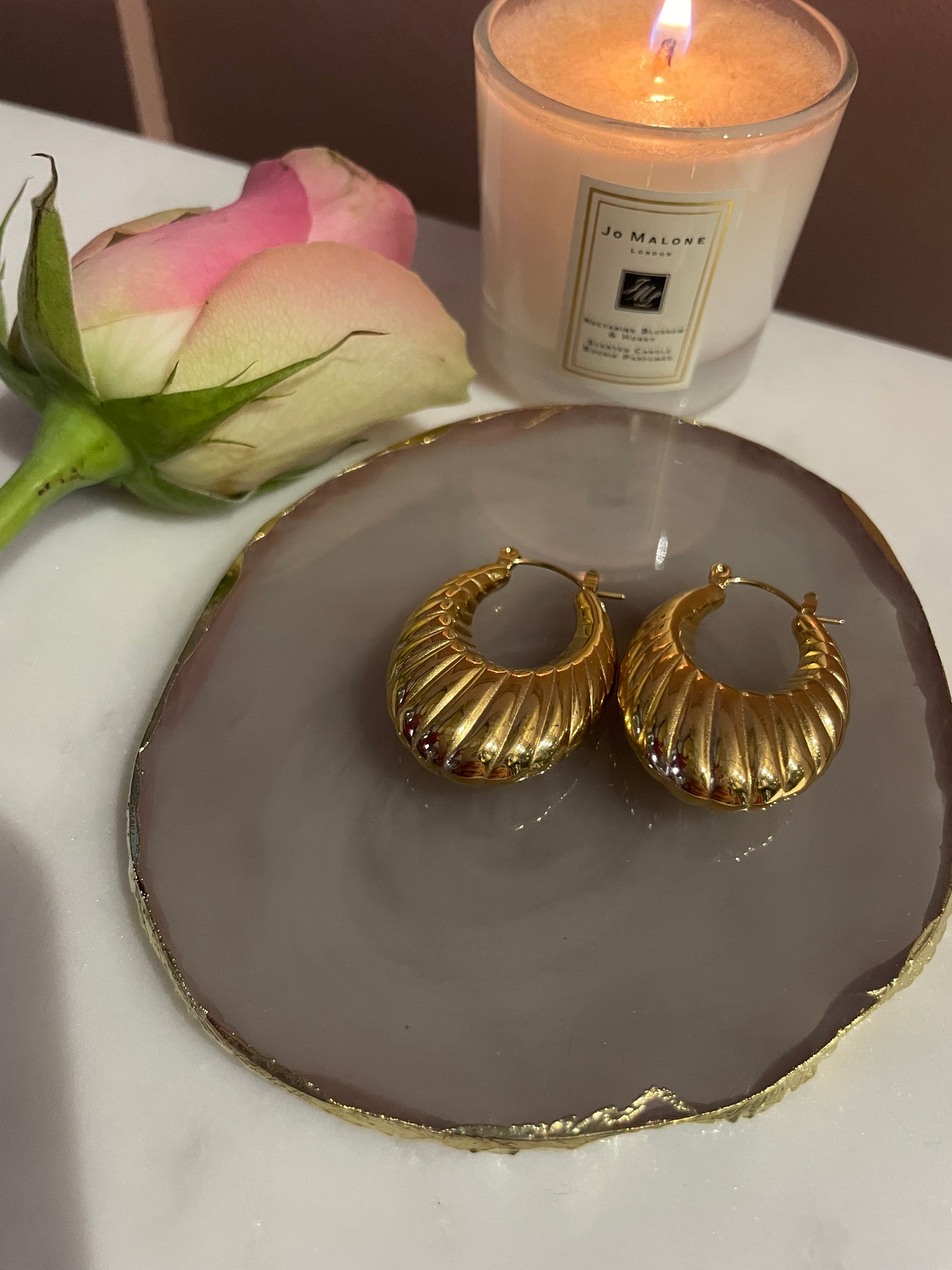 Gold Engraved oval hoop earrings 21