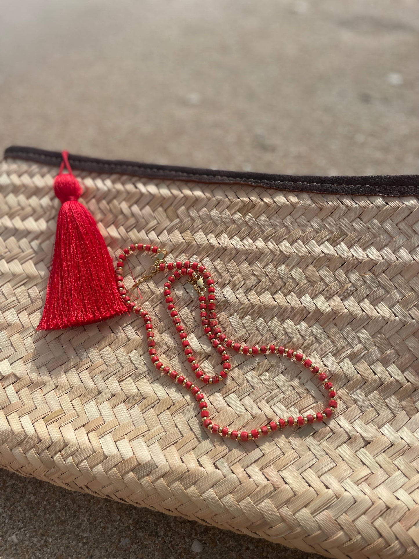 Red & Gold beaded necklace A84