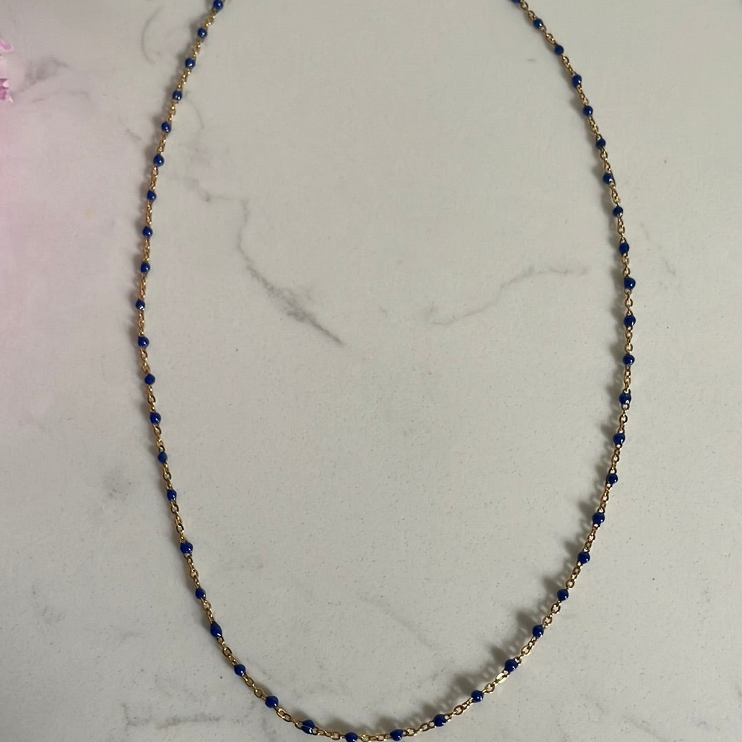 Blue & gold beaded necklace