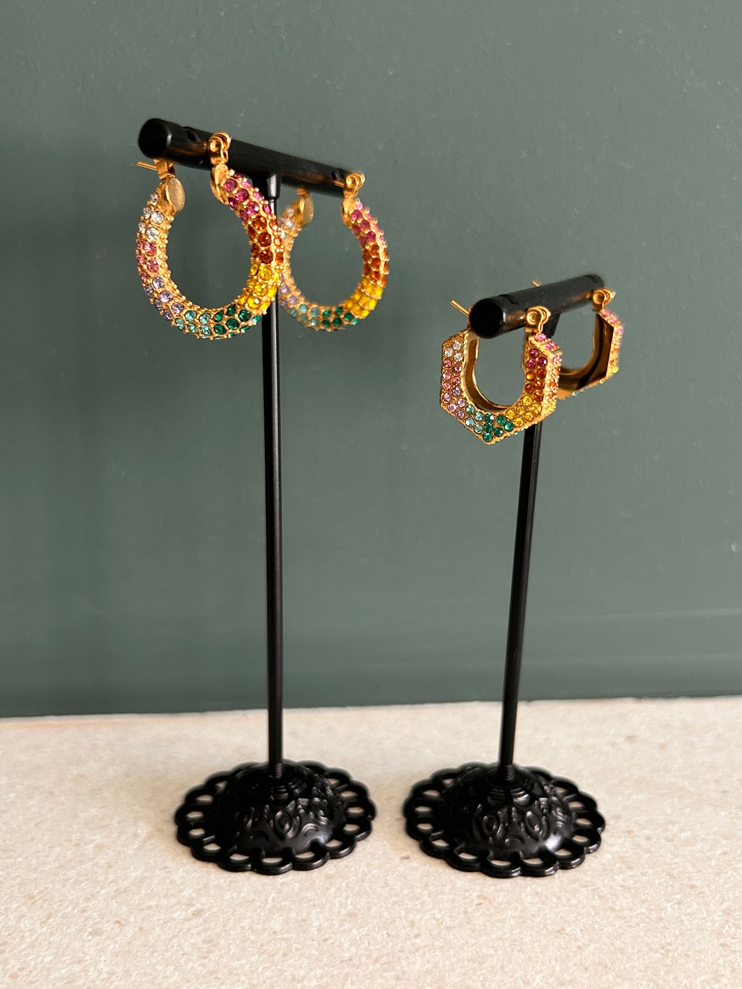 Rainbow multicoloured diamanté hoop earrings 47
