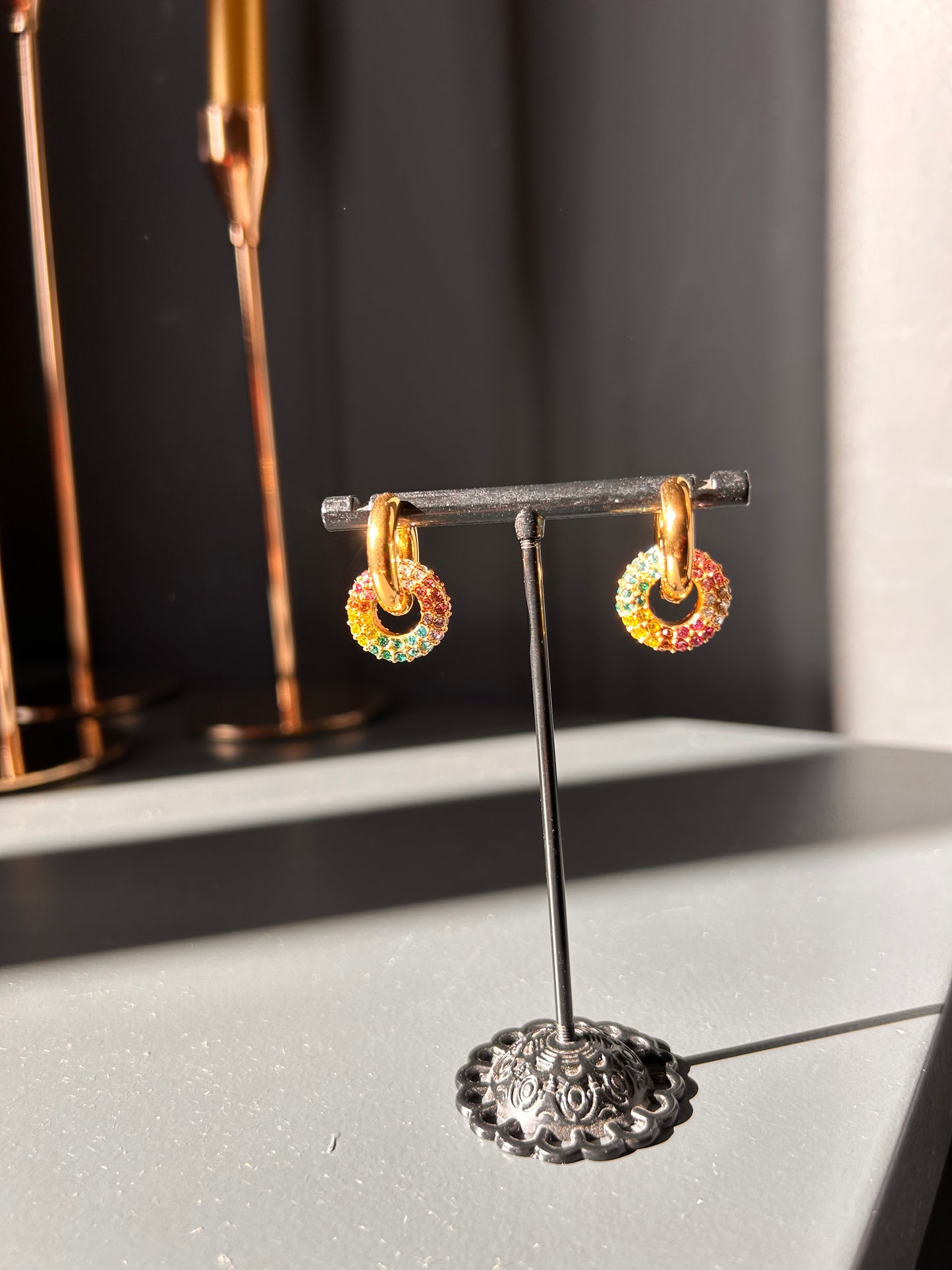 Rainbow and gold double hoop earrings 45