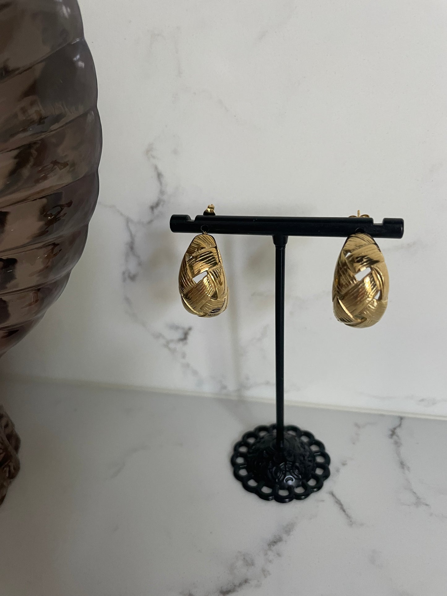 Gold & silver chunky lattice earrings 15