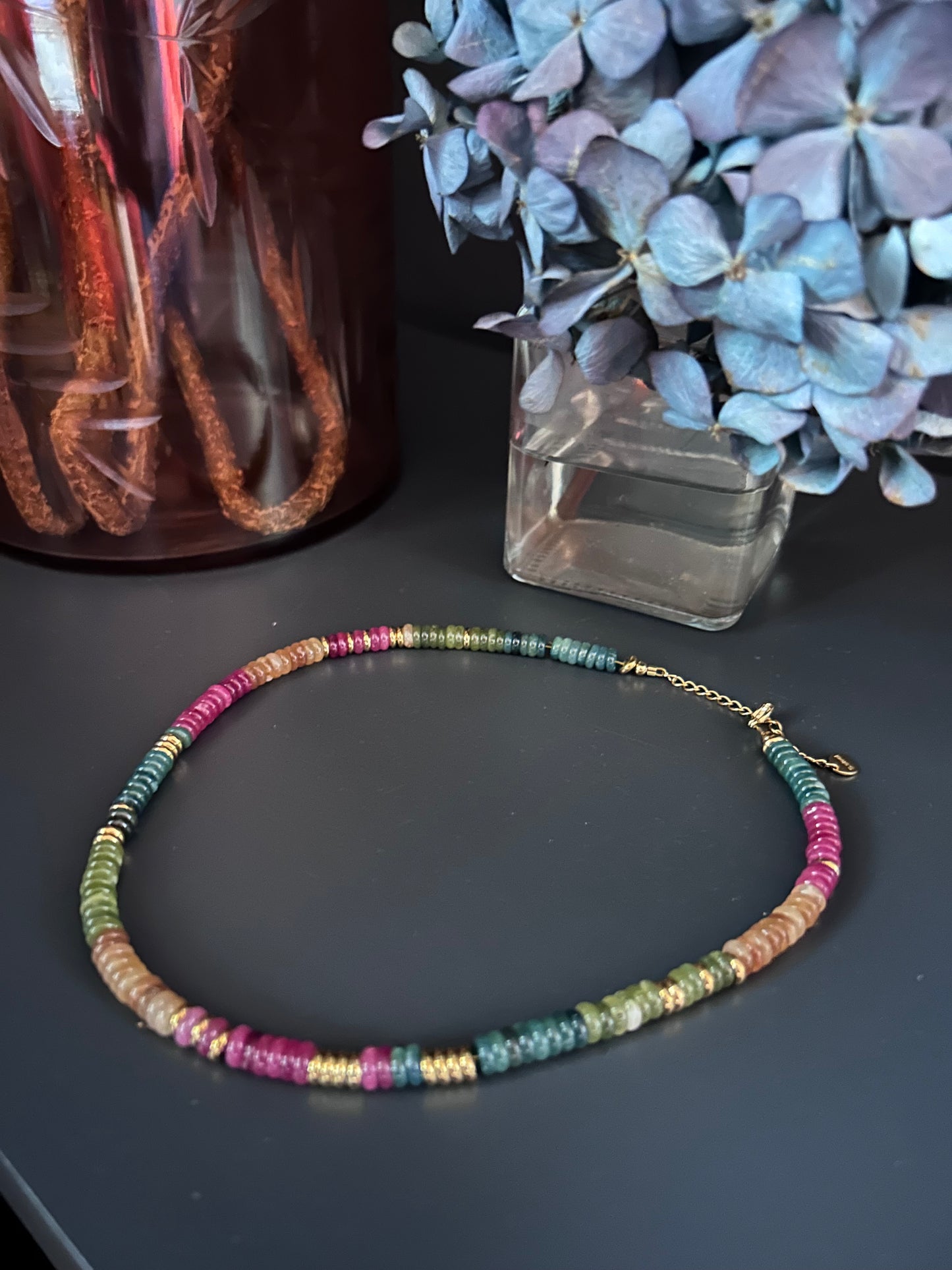 A58 Multicoloured and gold beaded necklace