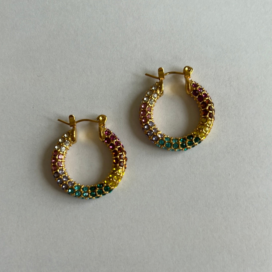 Rainbow multicoloured diamanté hoop earrings 47