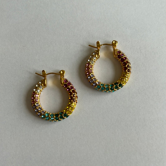 Rainbow multicoloured diamanté hoop earrings 47