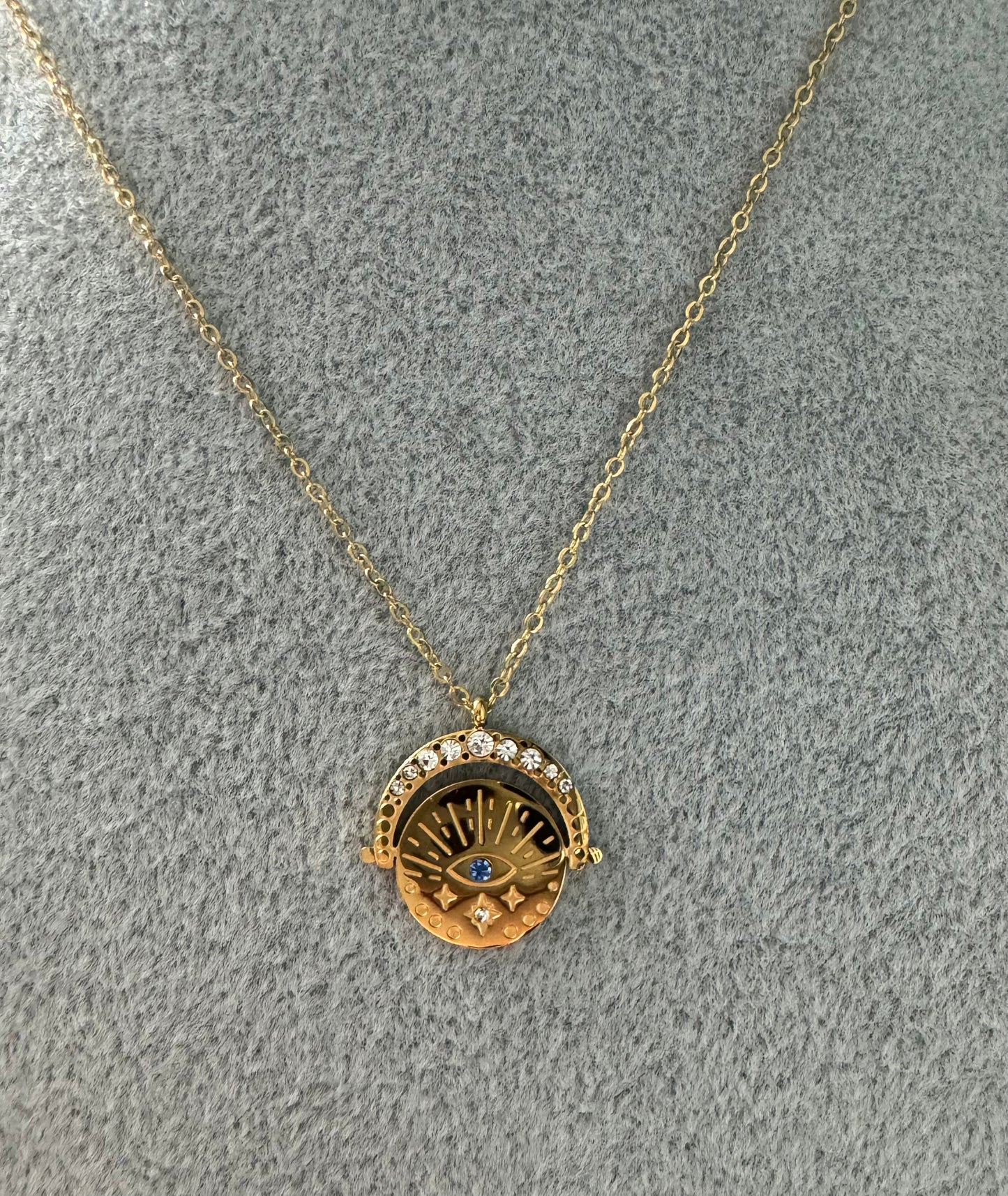 Gold disk evil eye necklace 97