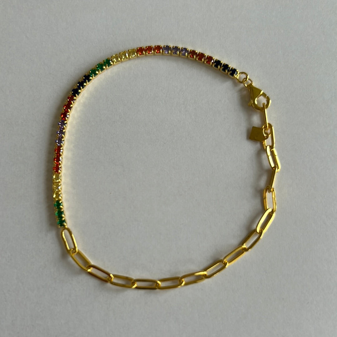 Multicoloured diamanté chain bracelet