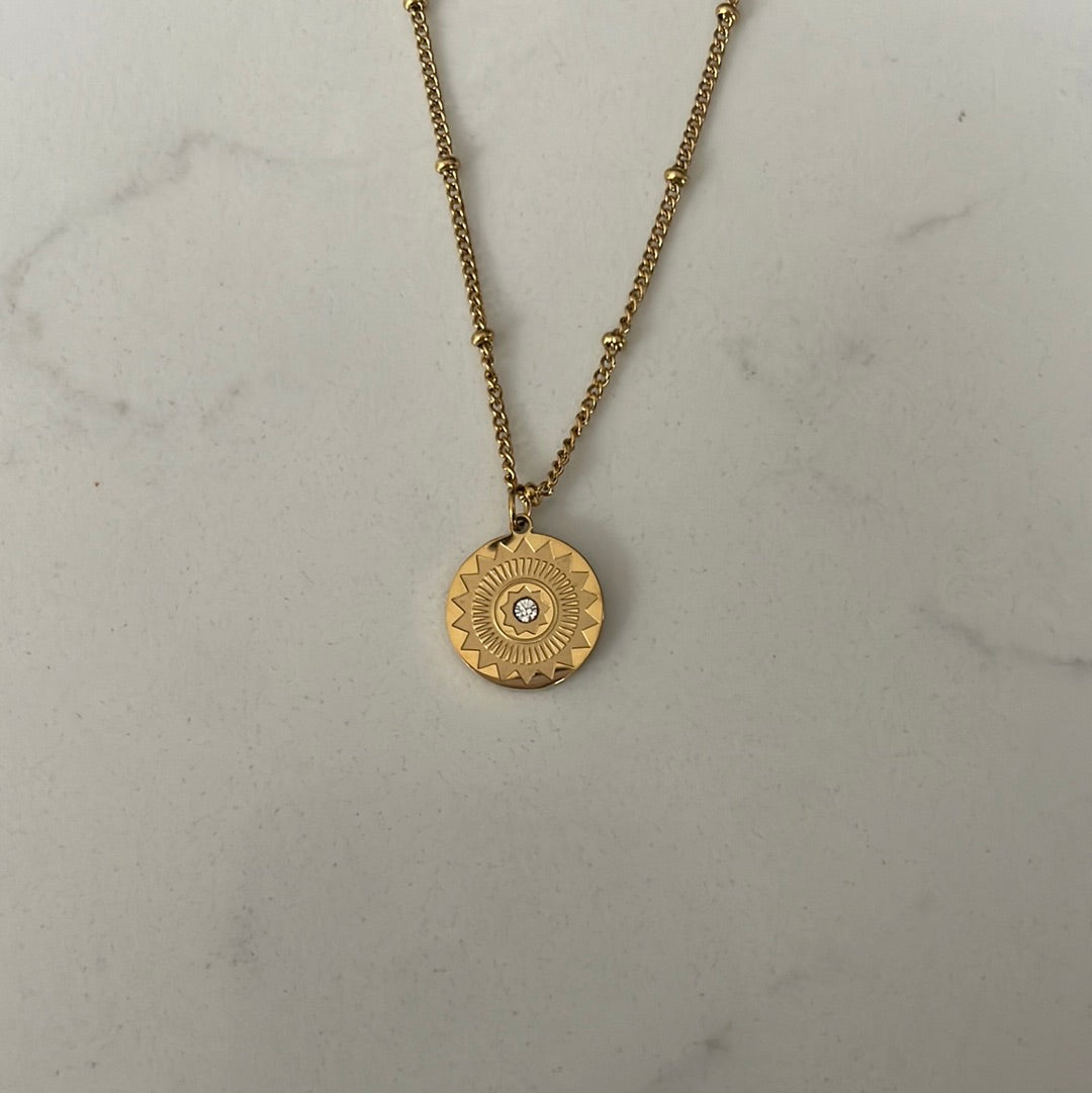 Gold Aztec coin necklace 14