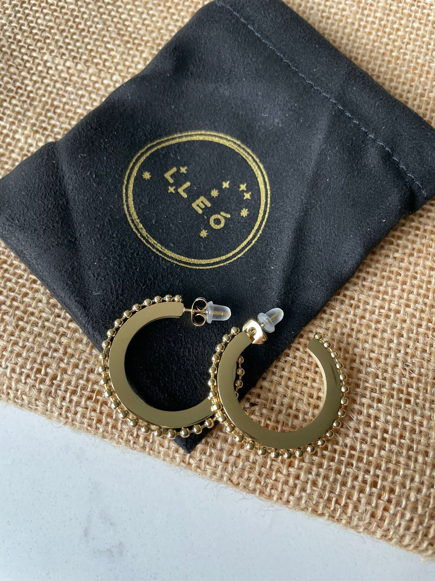 Gold plated studded hoop 24