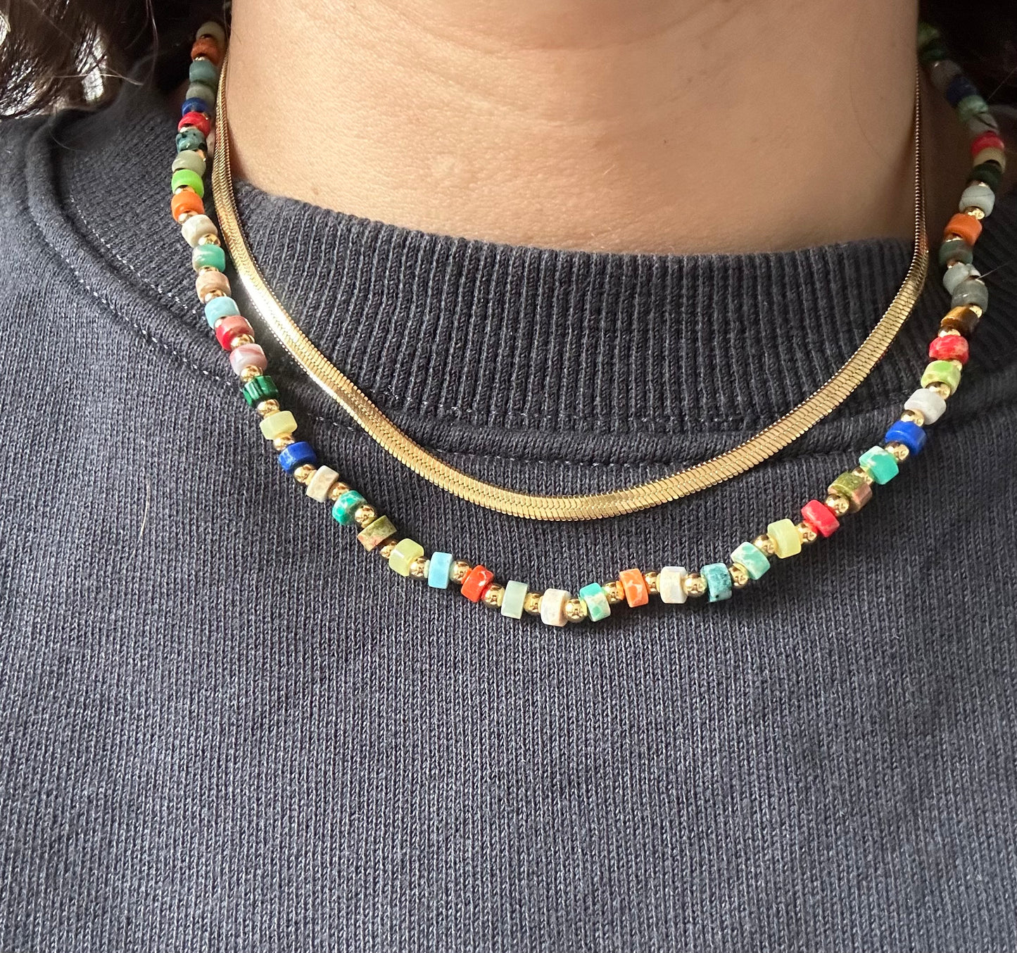 Multicoloured & gold beaded necklace