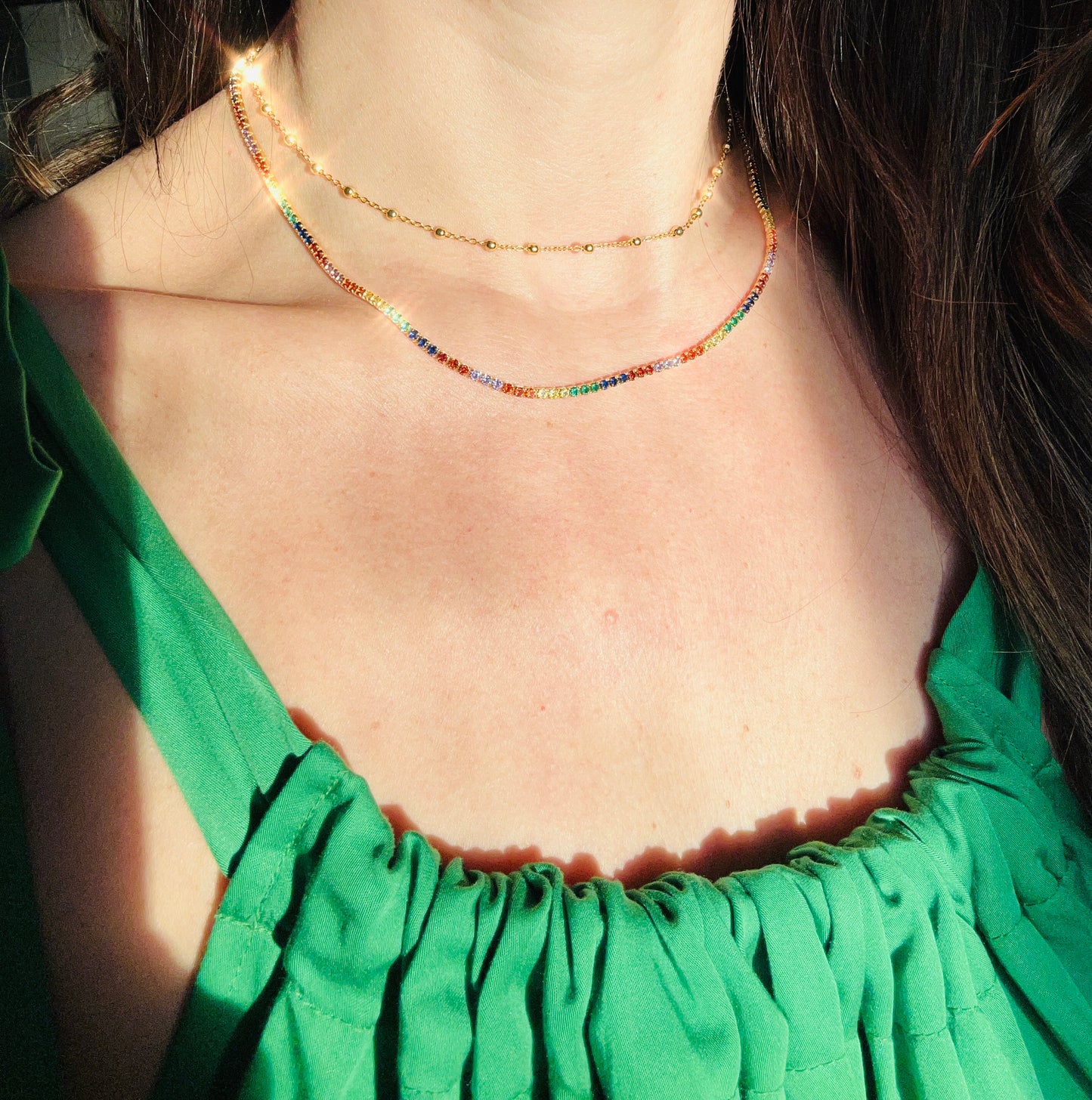 Multicoloured diamanté tennis necklace