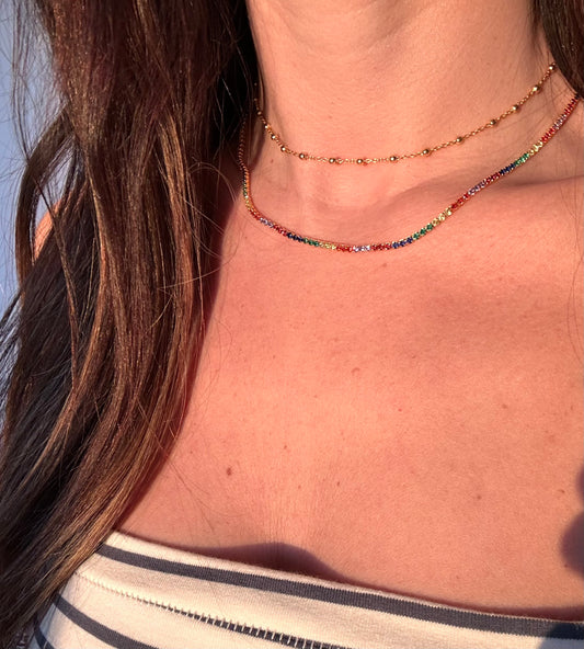 Multicoloured diamanté tennis necklace
