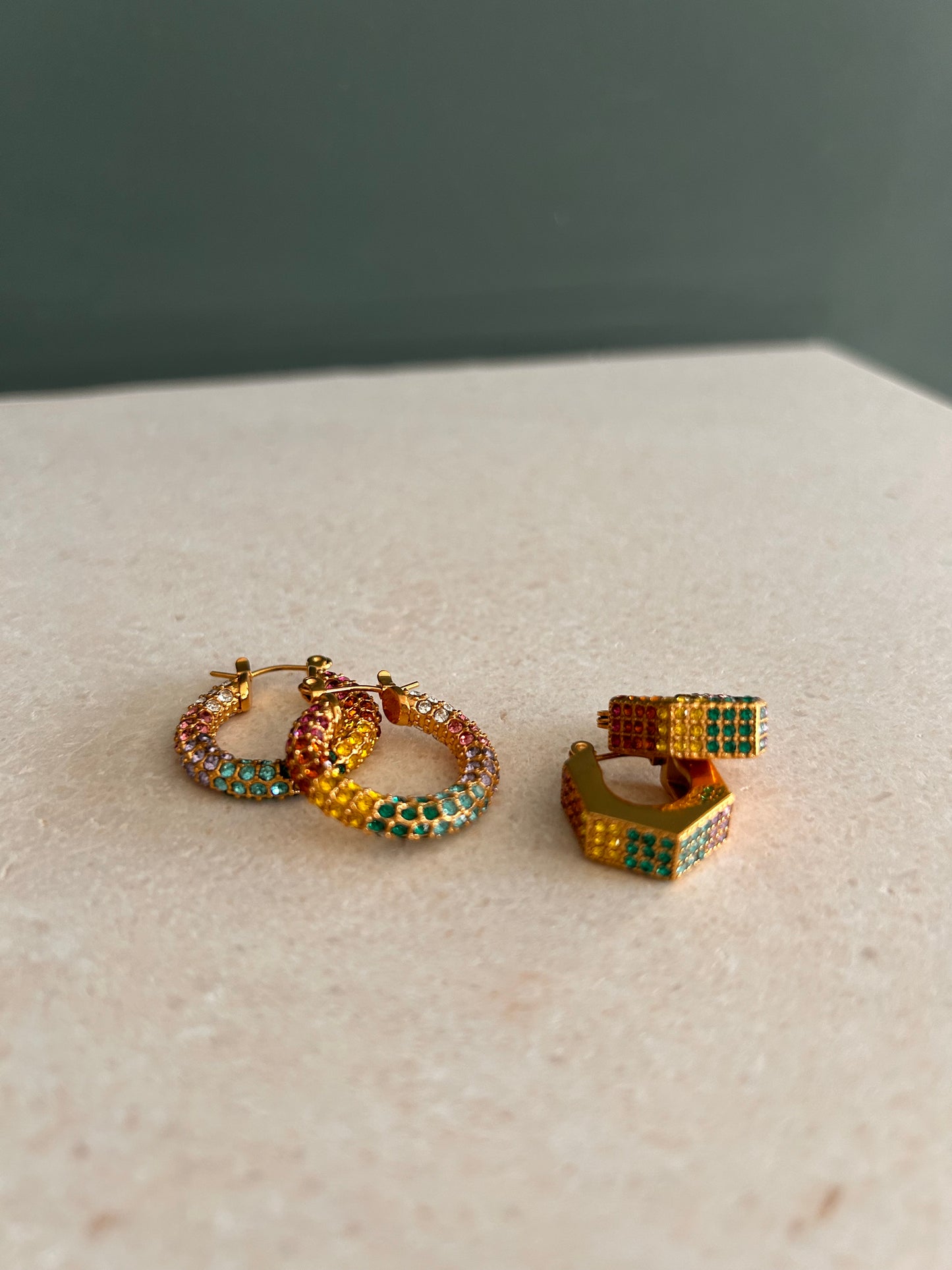 Rainbow multicoloured diamanté hoop earrings 47
