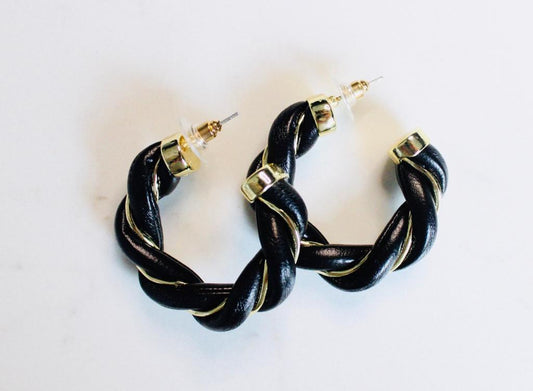 Faux leather black chunky hoops 13
