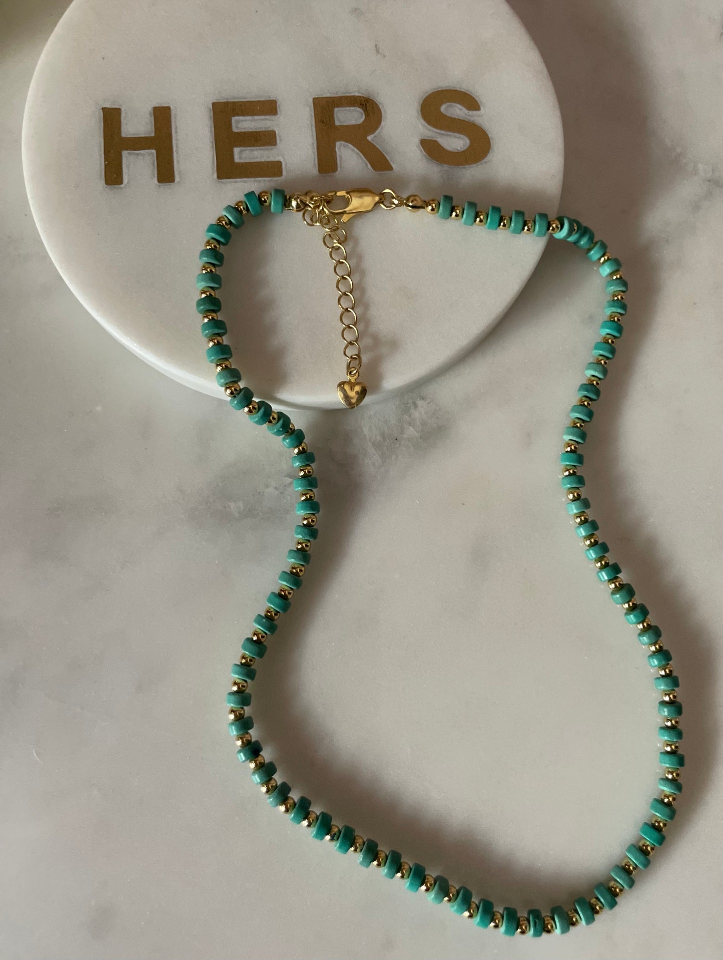 Turquoise and gold beaded necklace 59