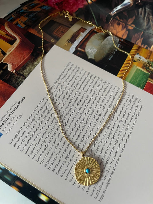 Gold turquoise sun disc necklace 31