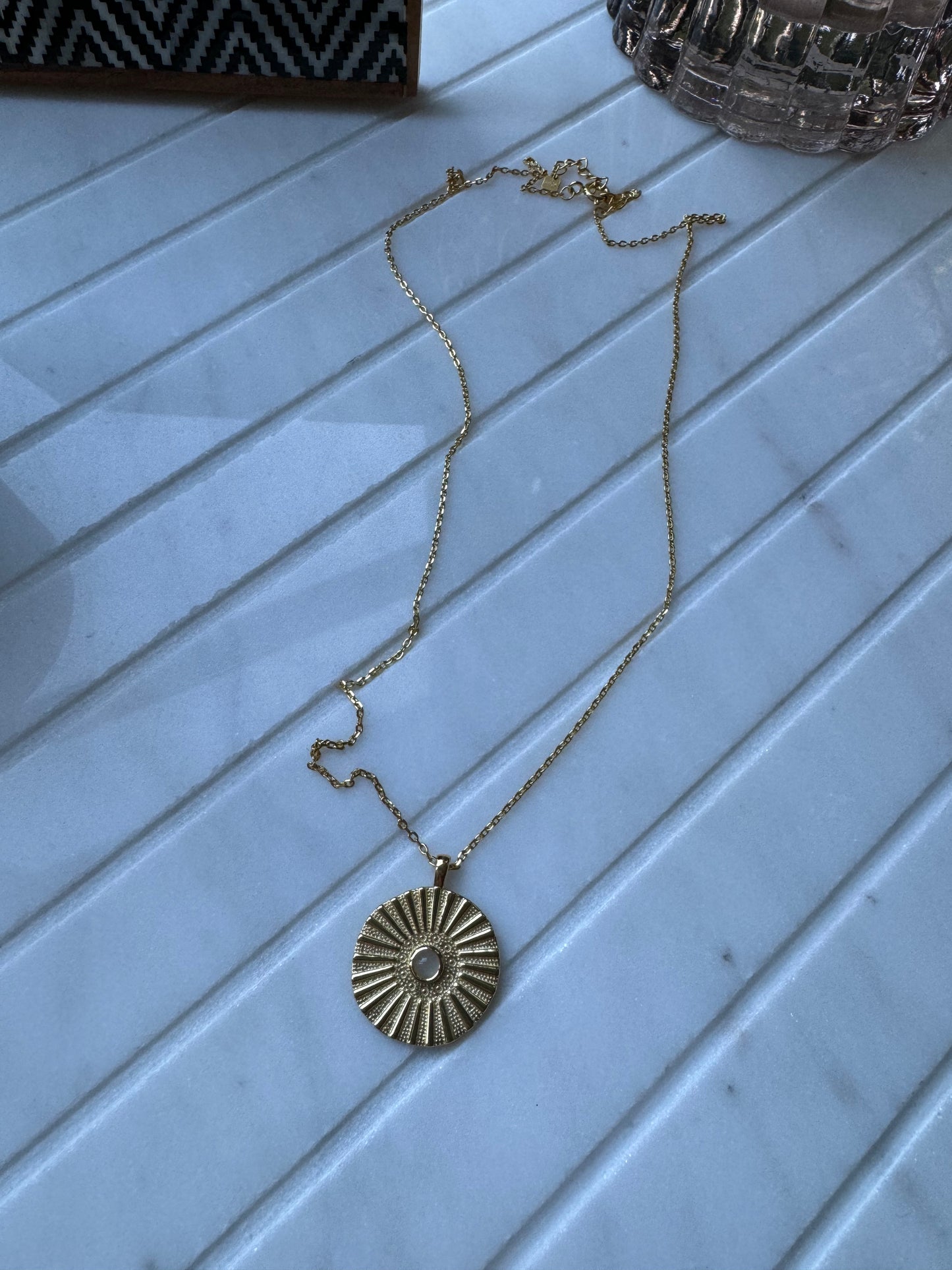 A23 Gold opal sun disk necklace