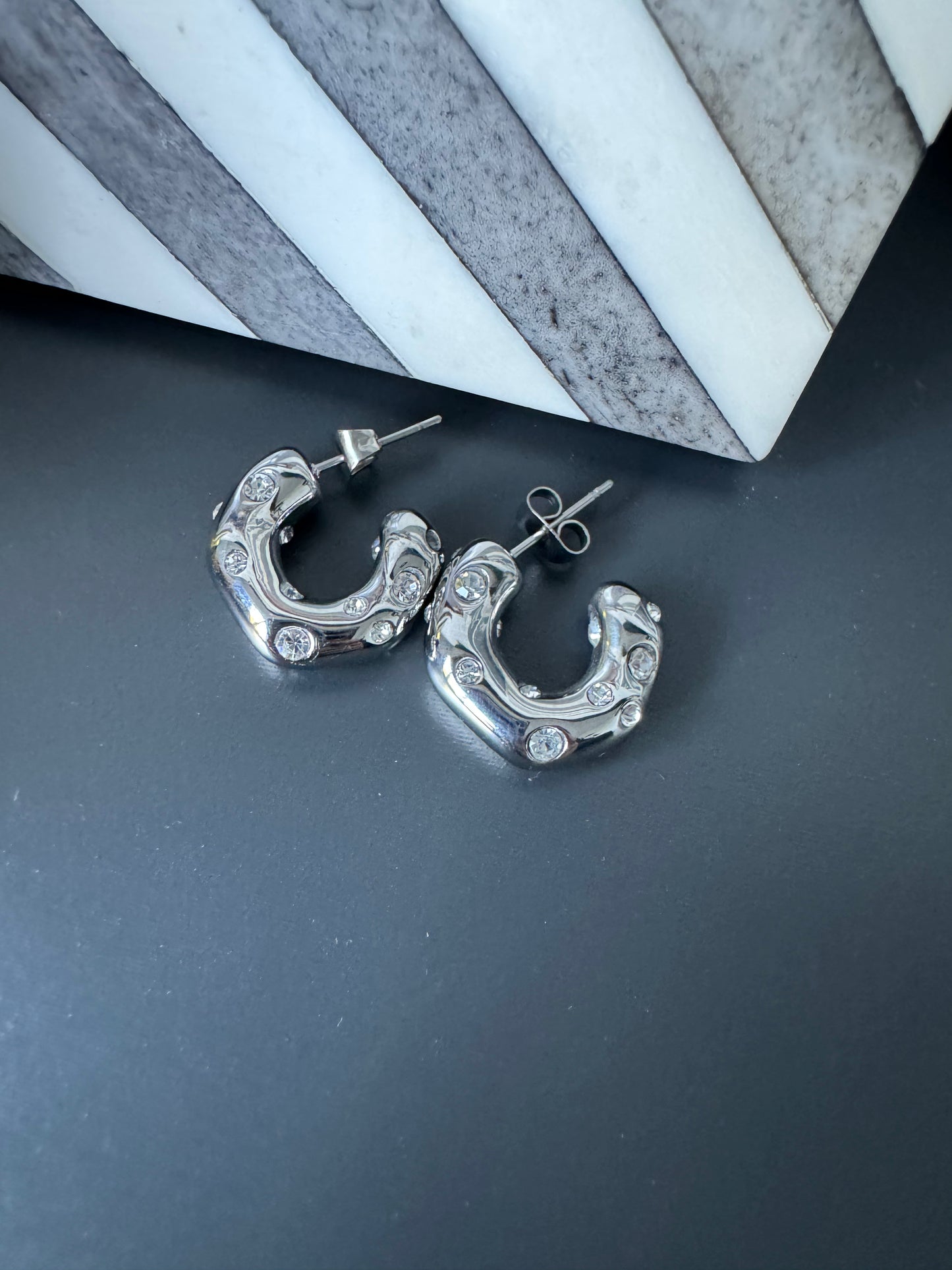 Silver chunky diamte hoops small A5