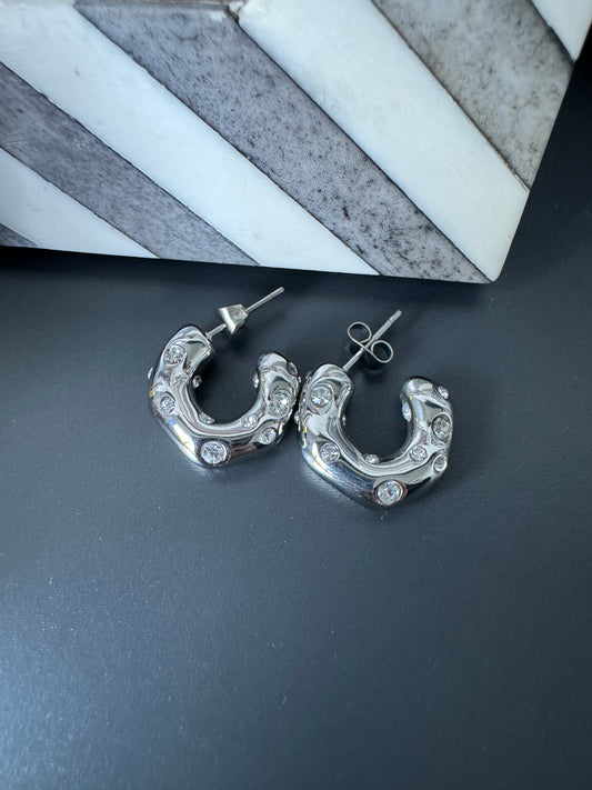 Silver chunky diamte hoops small A5