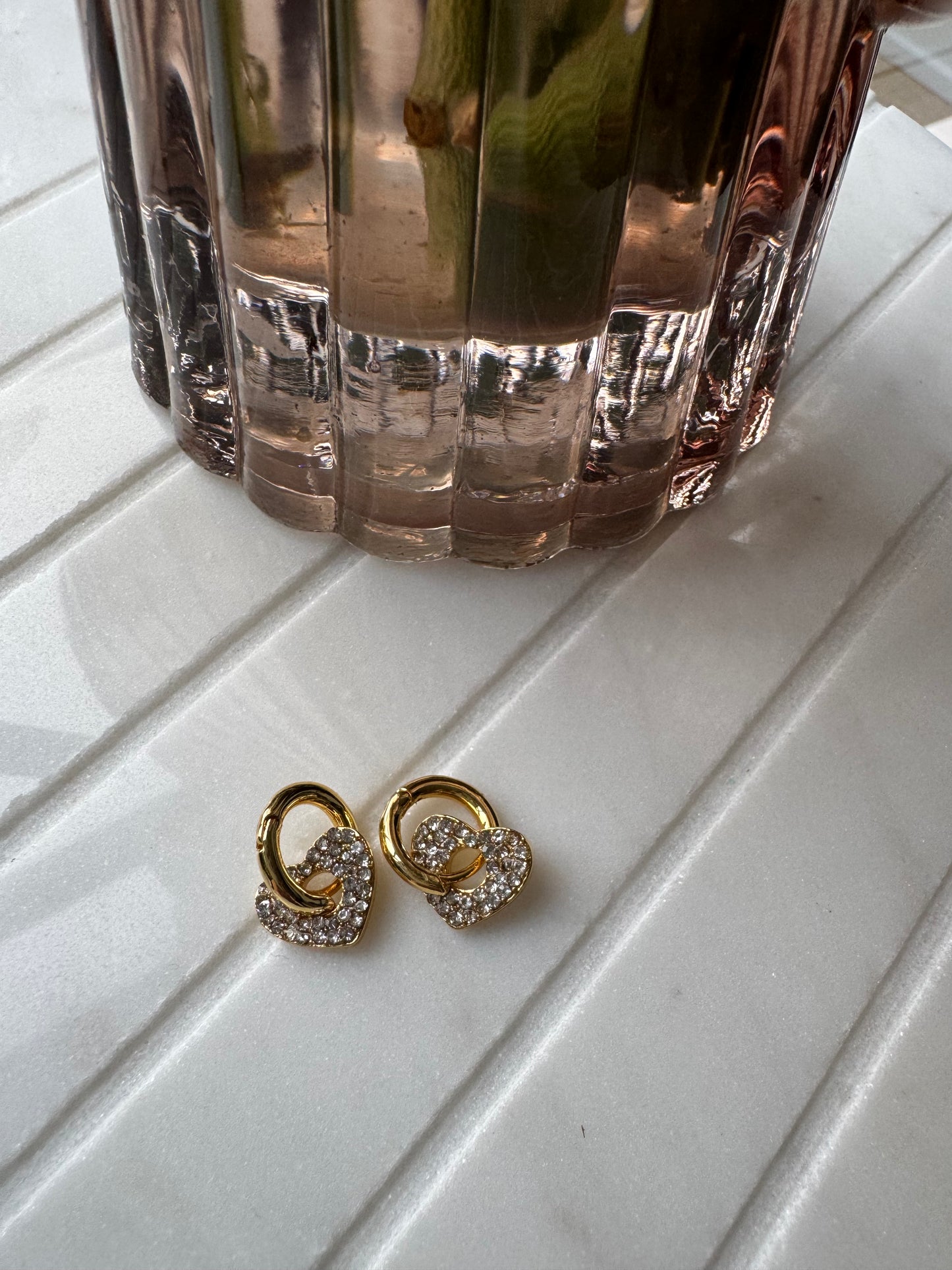 Diamanté drop heart hoops A17