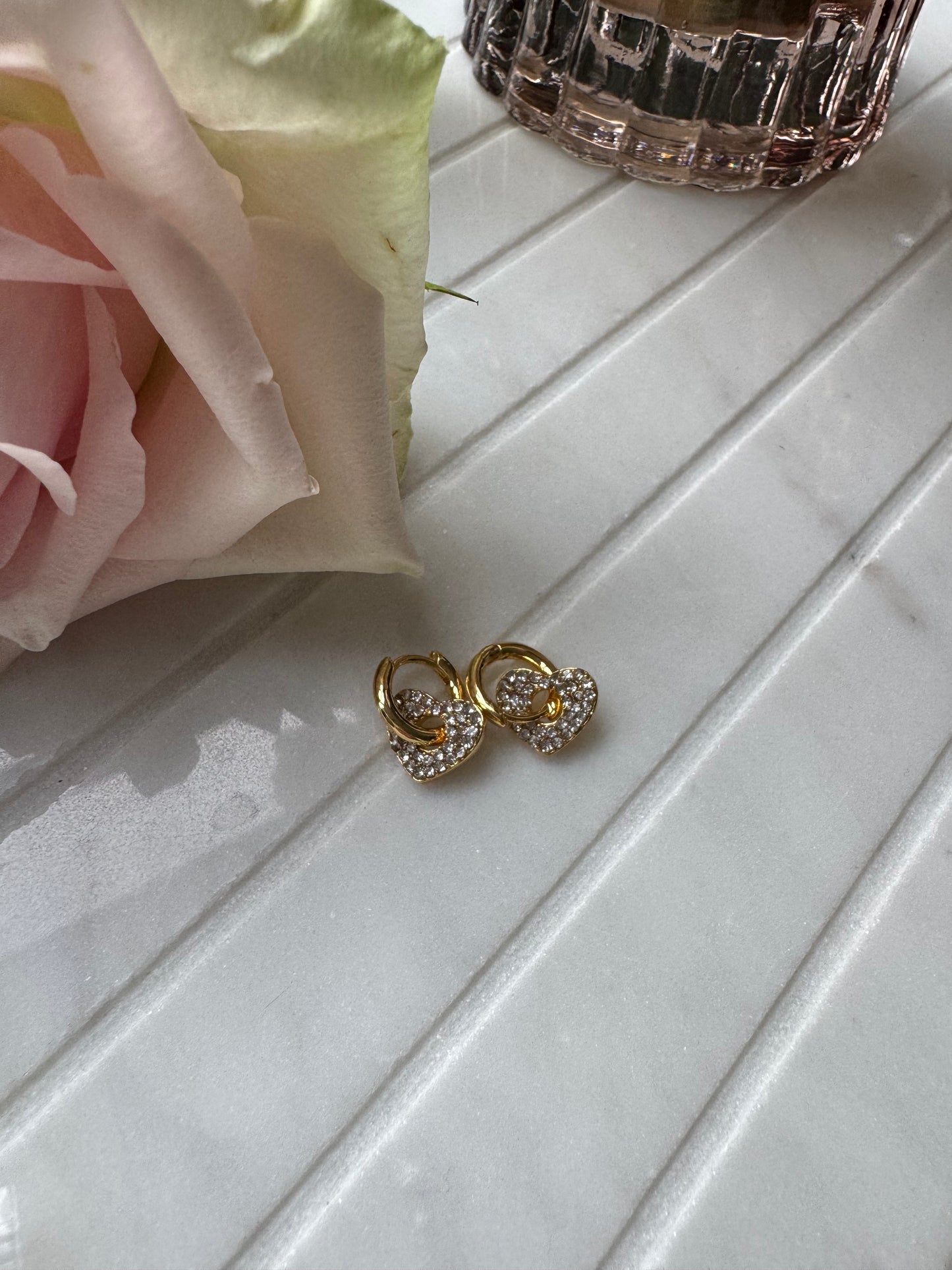 Diamanté drop heart hoops A17