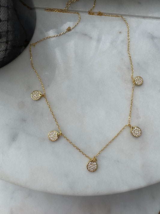 Diamanté gold / silver droplet necklace A71