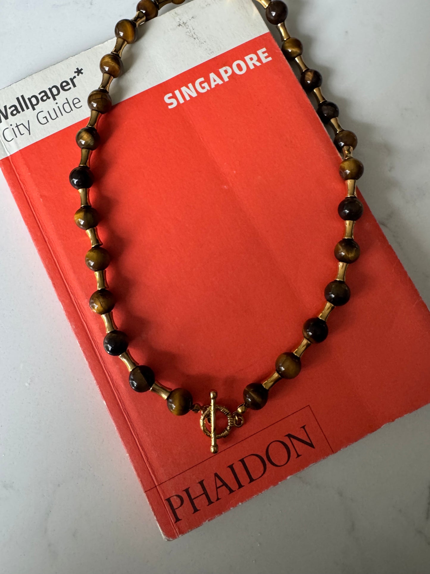 Brown gold short beaded layering necklace A66