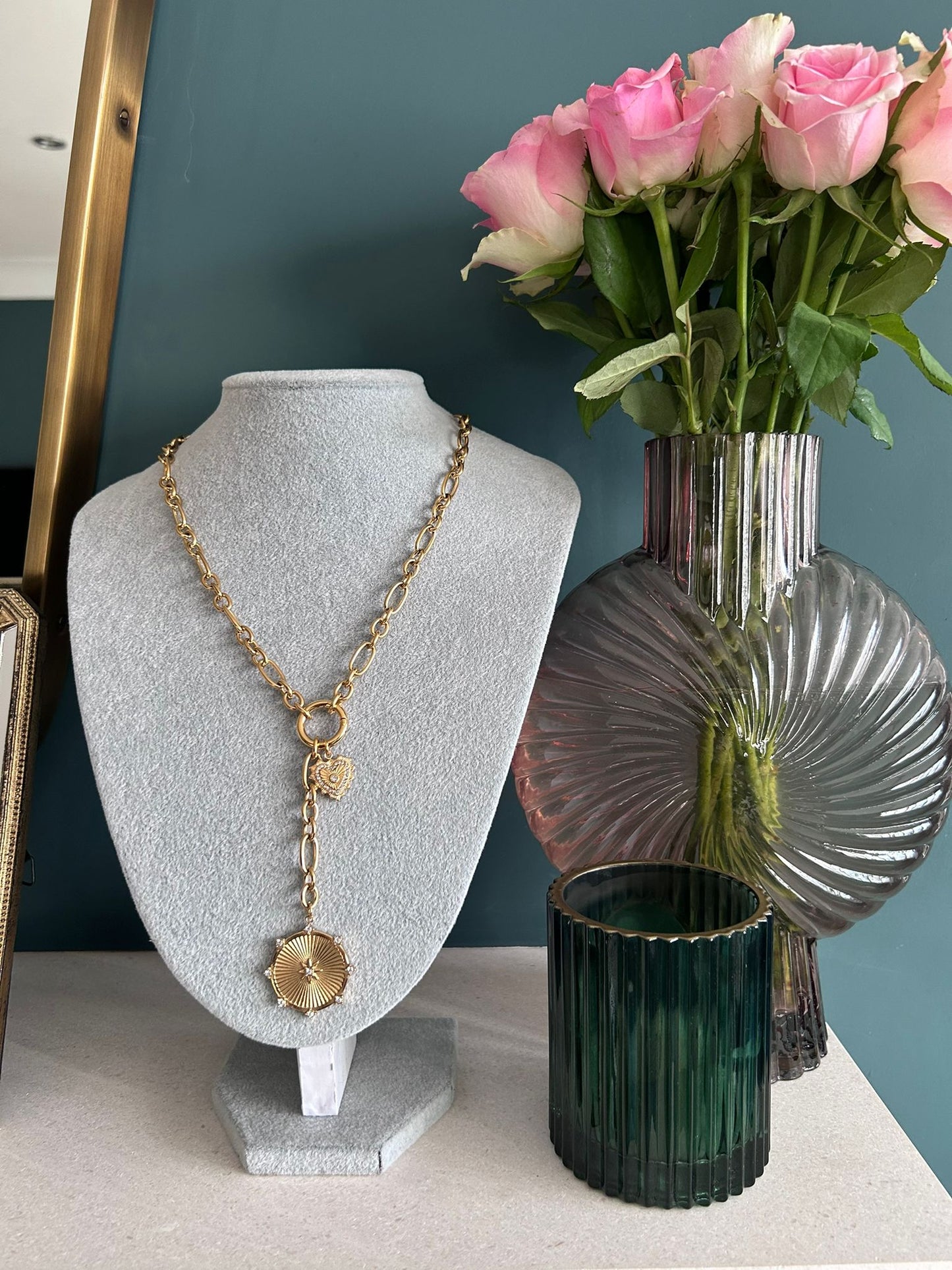Chunky gold double charm necklace A29