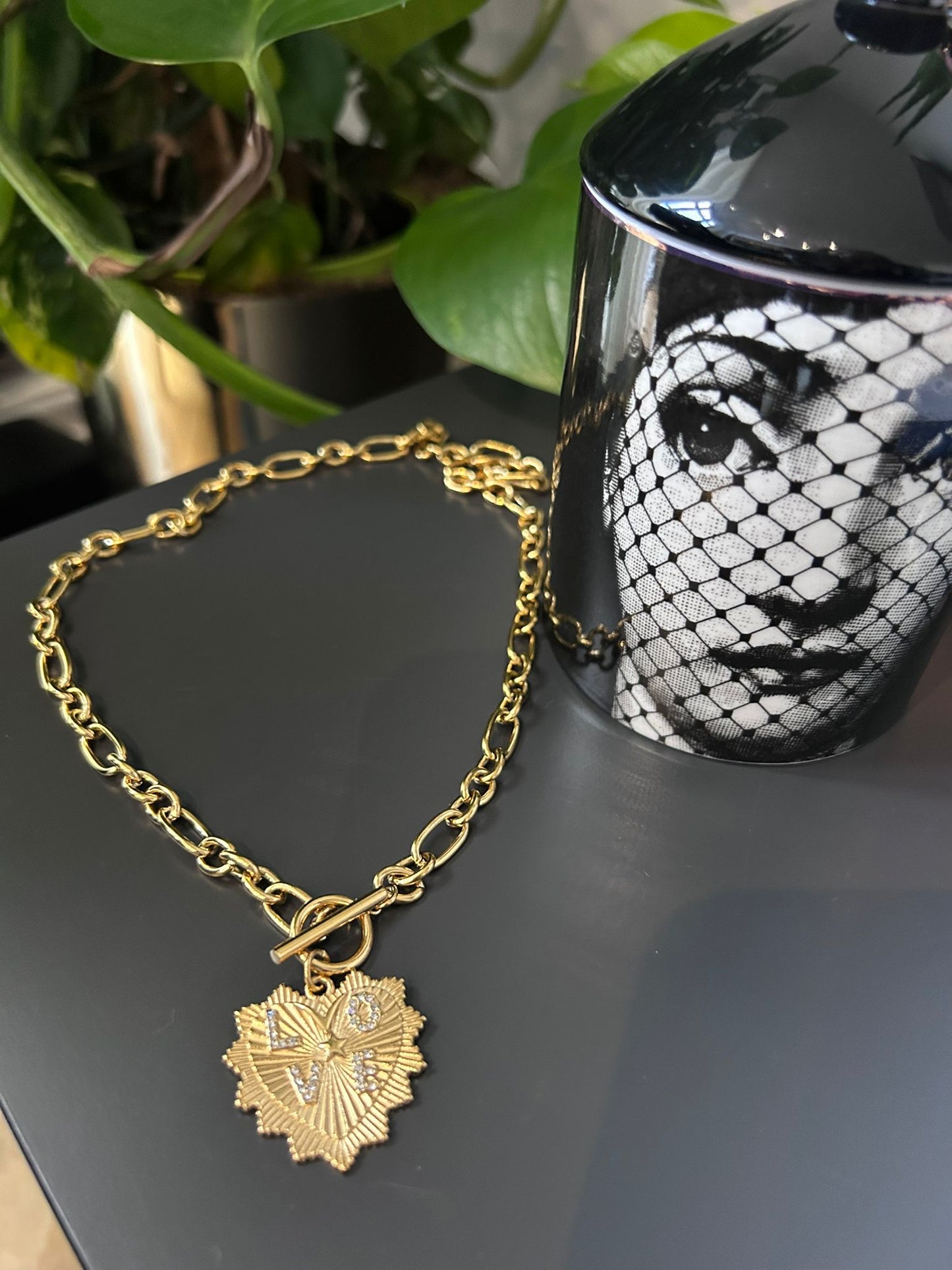 Chunky love charm necklace A38