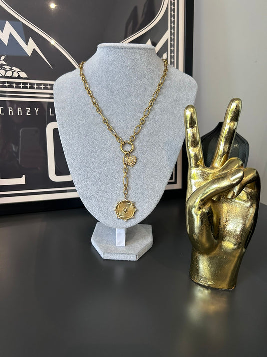 Chunky gold double charm necklace A29