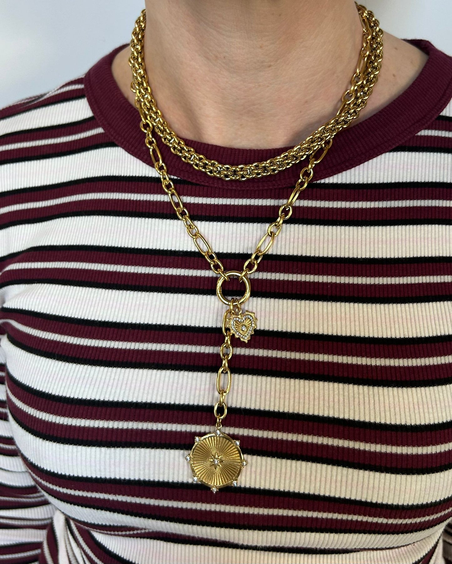 Chunky gold double charm necklace A29