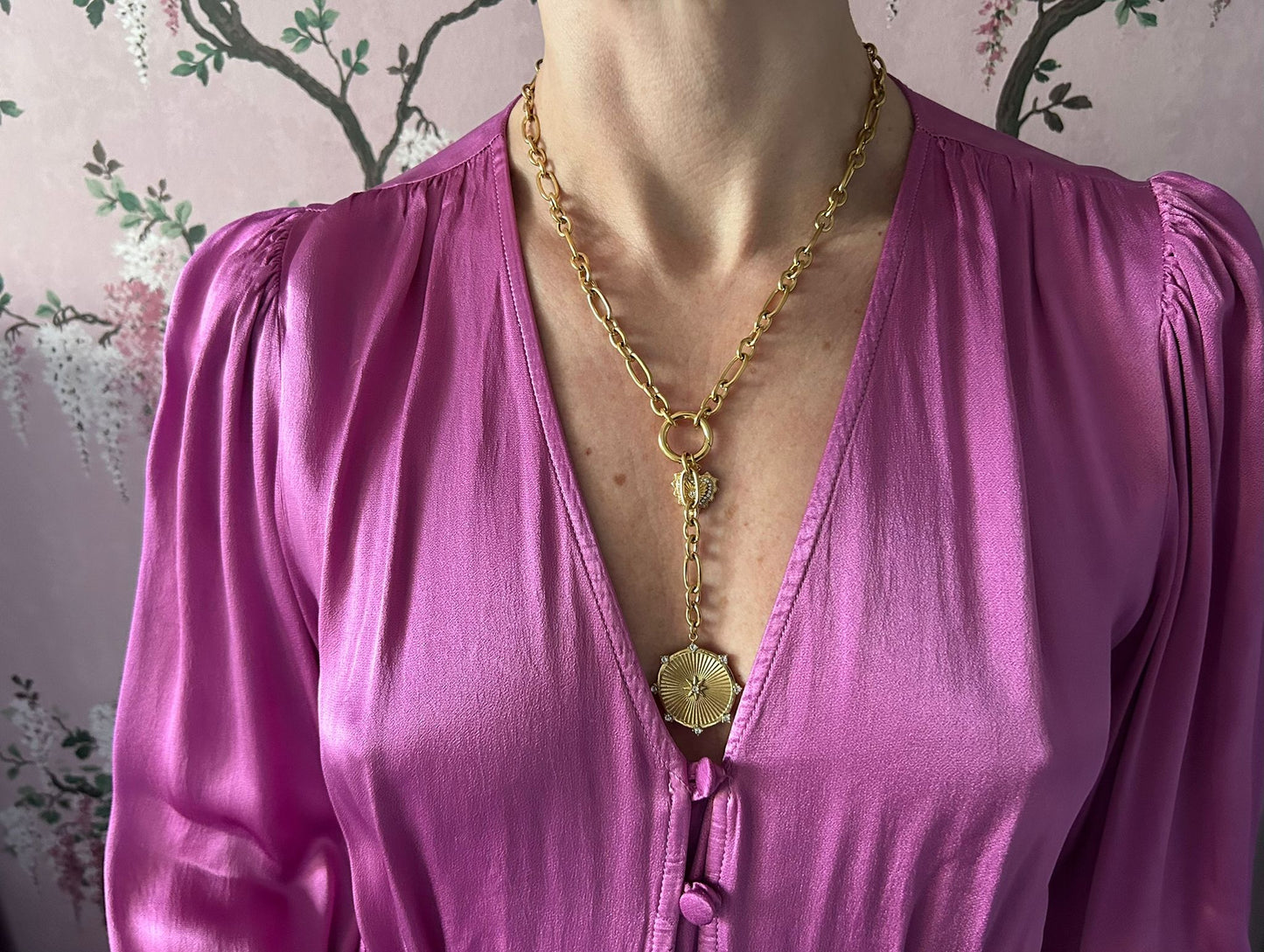 Chunky gold double charm necklace A29