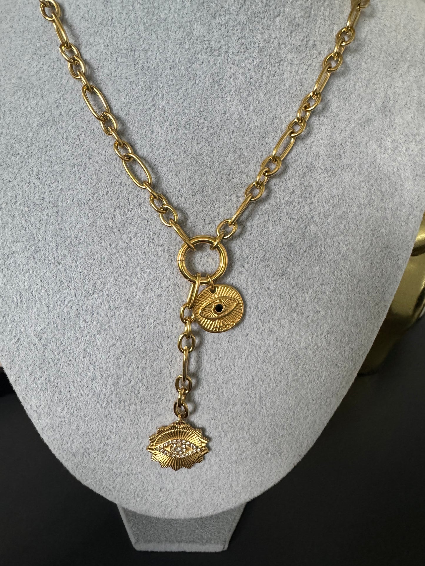 Chunky gold double charm necklace A29