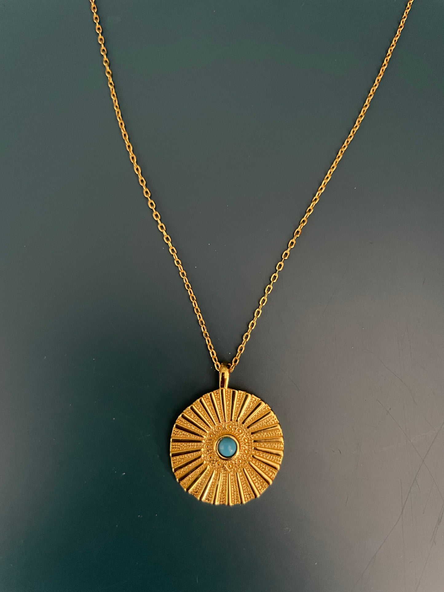 Gold turquoise sun disc necklace 31
