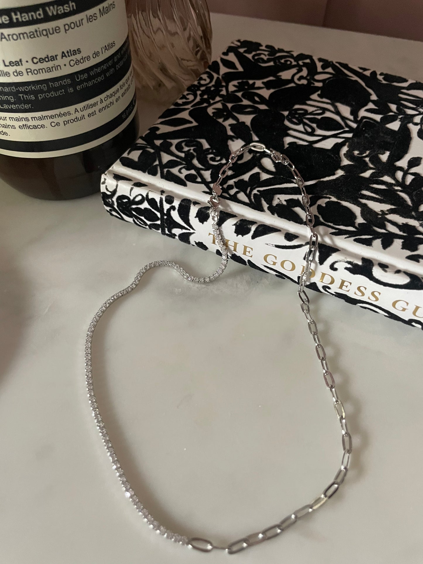 Silver Diamanté tennis & chain necklace