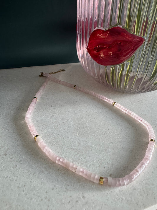 Rose quartz beaded necklace B3